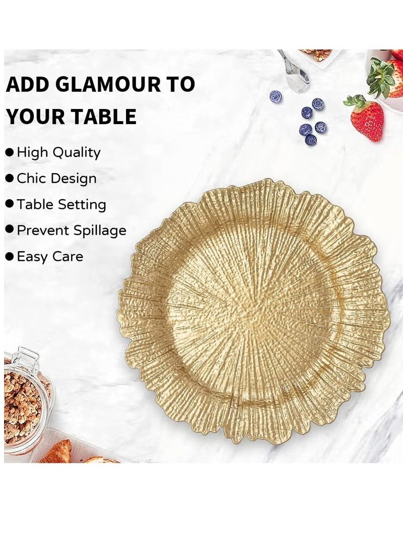 6PCS Gold Charger Plates – 12.5 Inch Plastic Reef Plate Chargers for Dinner Plates, Wedding, and Elegant Décor Place Settings  - Image 2