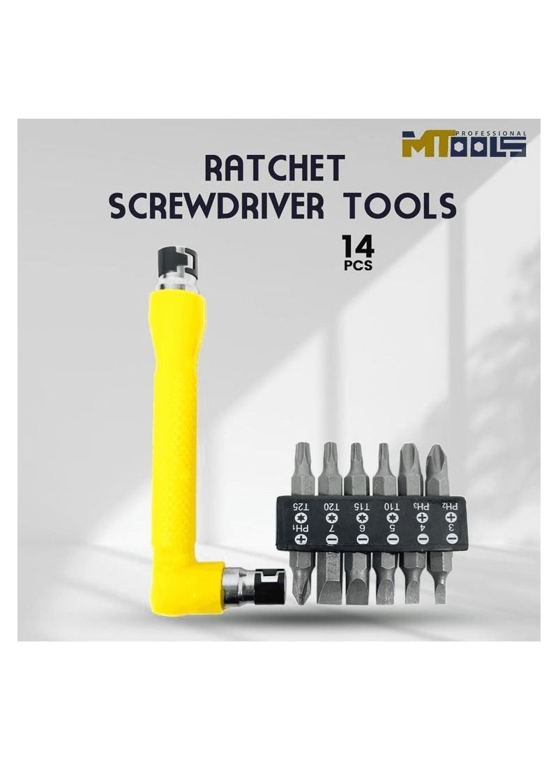 MTOOLS MTools 13281 L Shape Ratchet Screwdriver Tools Set Screwdriver Set Repair Tool 14 Pcs - Image 1