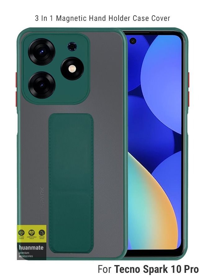 huanmate Premium Case Cover With Magnetic Hand Grip Holder And Kickstand For Tecno Spark 10 Pro Green - Image 1
