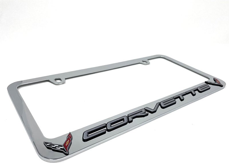 Davies Corvette West Coast Corvette C8 License Plate Frame - Chrome with C8 Crossed Flags Logo - Image 3