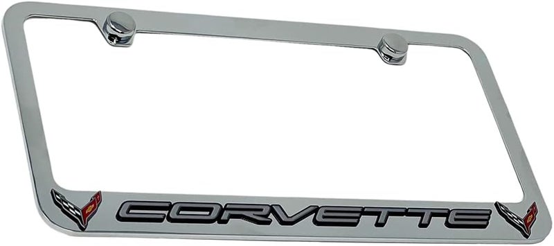 Davies Corvette West Coast Corvette C8 License Plate Frame - Chrome with C8 Crossed Flags Logo - Image 1