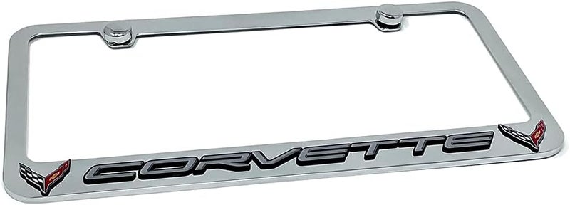 Davies Corvette West Coast Corvette C8 License Plate Frame - Chrome with C8 Crossed Flags Logo - Image 2