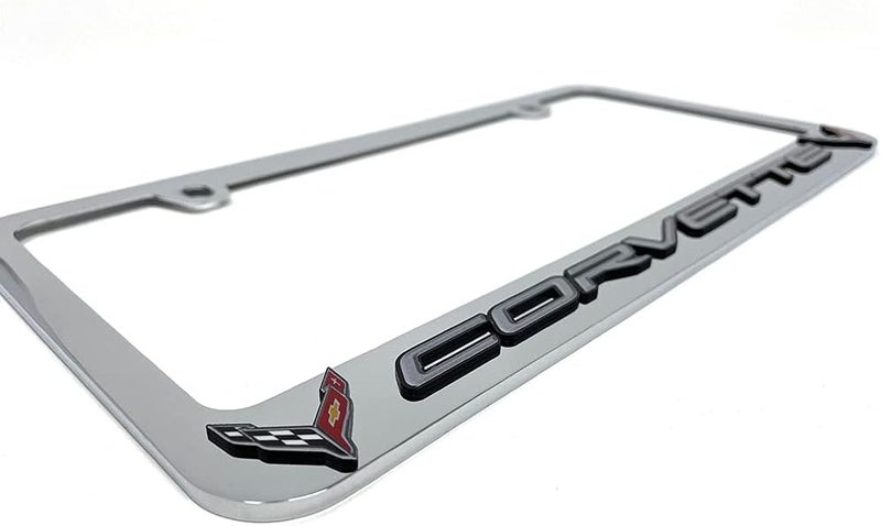 Davies Corvette West Coast Corvette C8 License Plate Frame - Chrome with C8 Crossed Flags Logo - Image 4