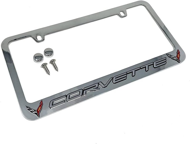Davies Corvette West Coast Corvette C8 License Plate Frame - Chrome with C8 Crossed Flags Logo - Image 5