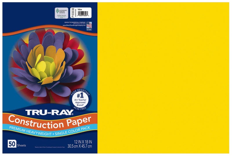 Tru-RayÂ® Construction Paper, 50% Recycled, 12" x 18", Yellow, Pack Of 50 - Image 1