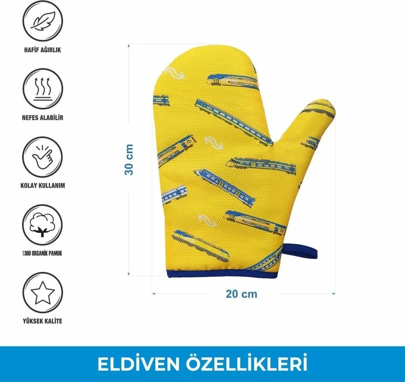 Magic Lady Double Blue Yellow Heat Resistant Oven Mitts 30X20 cm