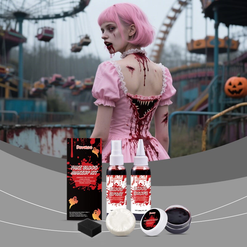 Dowmoo Halloween Fake Blood Makeup Set, Fun Makeup Simulation Liquid Drops, Makeup Simulation Props Set - Image 2