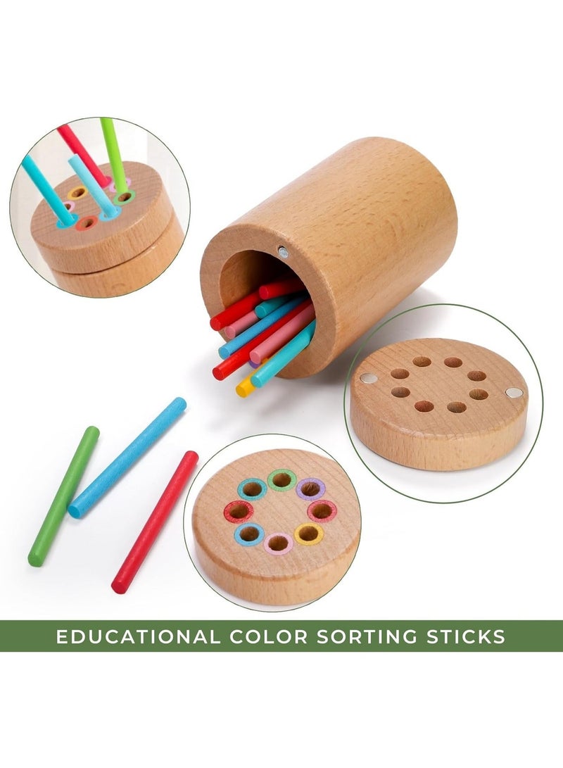 Woodern Montessori Sticks, 8 Colors Sorting Toys for Toddlers Age 1-3, Educational Fine Motor Developmental Sensory Matching Game for Toddlers Kids Boys Girls - Image 3