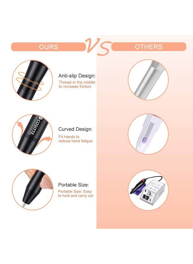 COSITTE Electric Nail Drill, USB Electric Nail Drill Machine for Acrylic Nails, Portable Electrical Nail File Polishing Tool Manicure Pedicure Efile Nail Supplies for Home and Salon Use Black - Image 3