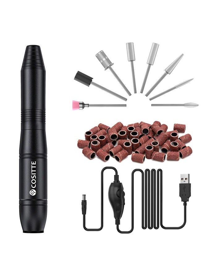 COSITTE Electric Nail Drill, USB Electric Nail Drill Machine for Acrylic Nails, Portable Electrical Nail File Polishing Tool Manicure Pedicure Efile Nail Supplies for Home and Salon Use Black - Image 1