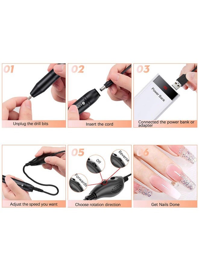 COSITTE Electric Nail Drill, USB Electric Nail Drill Machine for Acrylic Nails, Portable Electrical Nail File Polishing Tool Manicure Pedicure Efile Nail Supplies for Home and Salon Use Black - Image 4