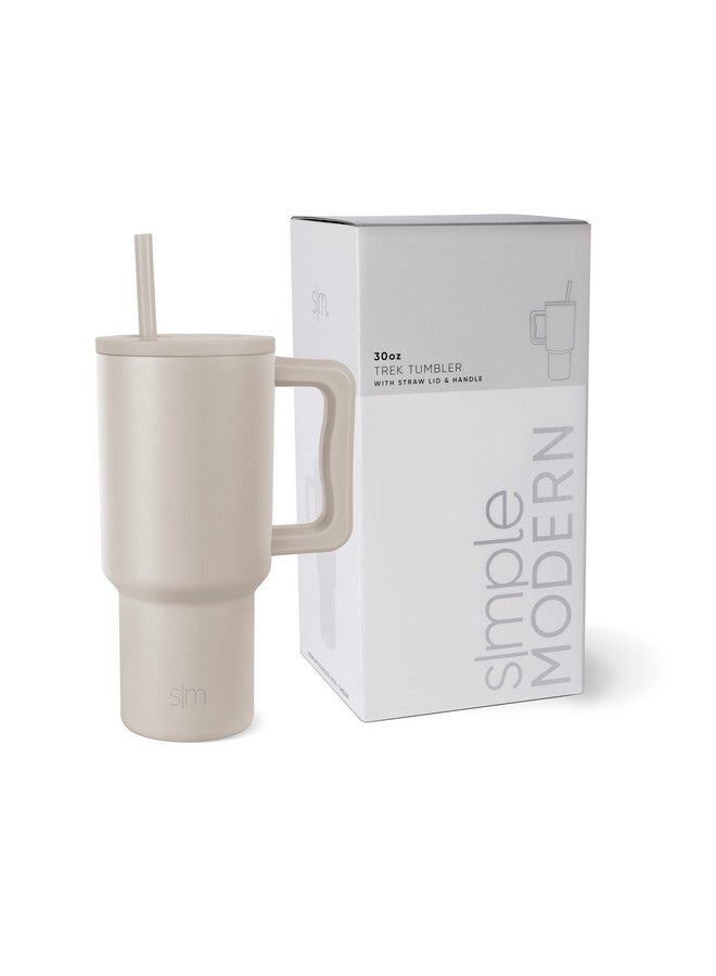 Simple Modern 30 oz Trek Tumbler with Handle and Straw Lid | Cup Holder Friendly Insulated Stainless Steel Travel Mug | Almond Birch - Image 1