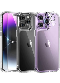 iPhone 14 Pro Max Case, [5 in 1] 1X Clear Case [Not-Yellowing] with 2X Tempered Glass Screen Protector + 2X Camera Lens Protector, [Military-Grade Drop Protection] Slim Phone Case 6.7 Inch