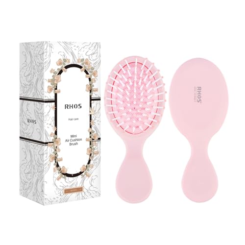 RHOS Mini Hair Brush for WomenMen and KidsTravel Size Hair Brush for PursePocketbackpackSmall Cushion Paddle Brush with Soft BristlesMini Detangler Brush for All Hair Types1 PackPink