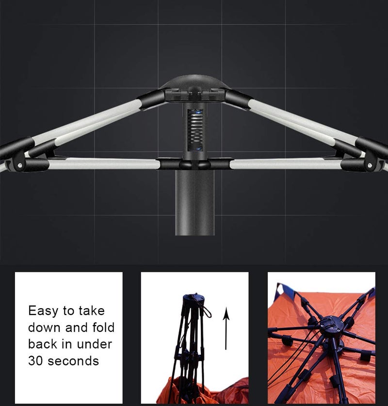 Oileus X-Large 4 Person Beach Tent Sun Shelter - Portable Sun Shade Instant Tent for Beach with Carrying Bag, Stakes, 6 Sand Pockets, Anti UV for Fishing Hiking Camping, Waterproof Windproof, Orange - Image 3