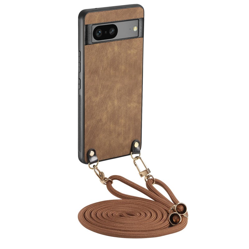 HuHa Protective Cover For Google Pixel 9 / 9 Pro Vintage Leather PC Back Cover Phone Case with Crossbody Strap(Brown) - Image 1