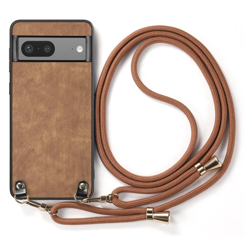 HuHa Protective Cover For Google Pixel 9 / 9 Pro Vintage Leather PC Back Cover Phone Case with Crossbody Strap(Brown) - Image 2