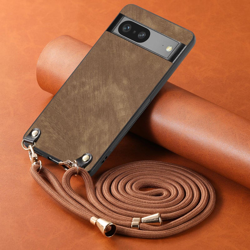 HuHa Protective Cover For Google Pixel 9 / 9 Pro Vintage Leather PC Back Cover Phone Case with Crossbody Strap(Brown) - Image 4