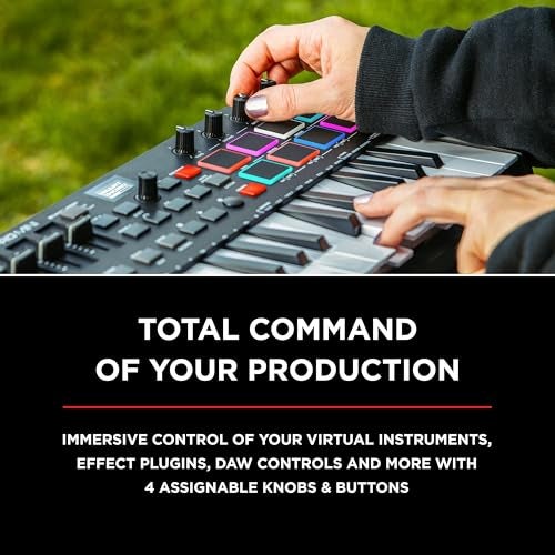 M-Audio Oxygen Pro Mini – لوحة مفاتيح USB MIDI مع 32 مفتاح، مع أزرار إيقاع، ومقابض قابلة للتعيين عبر MIDI، وأزرار ومزلقات، ومجموعة برامج مشمولة - Image 3