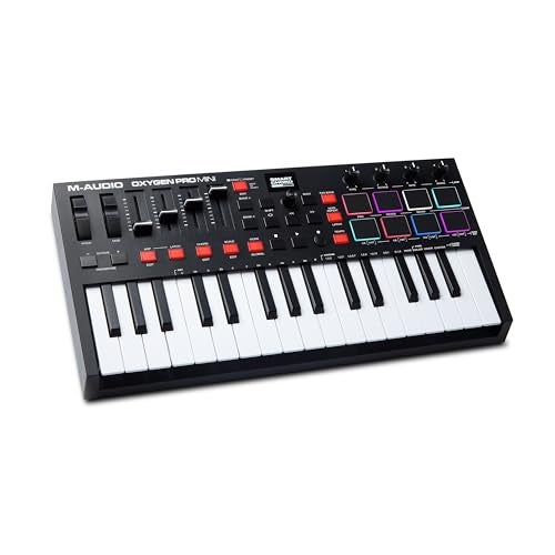 M-Audio Oxygen Pro Mini – لوحة مفاتيح USB MIDI مع 32 مفتاح، مع أزرار إيقاع، ومقابض قابلة للتعيين عبر MIDI، وأزرار ومزلقات، ومجموعة برامج مشمولة - Image 1