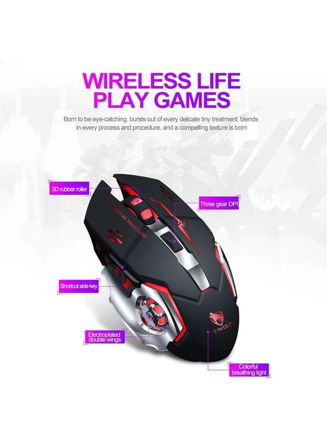 BURAQ T-WOLF Q13 2.4GHz 6-keys RGB Colorful Light Gaming Wireless Mouse, Color: Single Mode Star Black  - Image 3