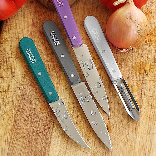 Opinel Les Essentials Small Kitchen 4 Piece Knife Set - Paring Knife, Serrated Knife, Peeler, Vegetable Knife, Corrosion Resistant High Carbon Steel, Made in France (Art Deco) - Image 3