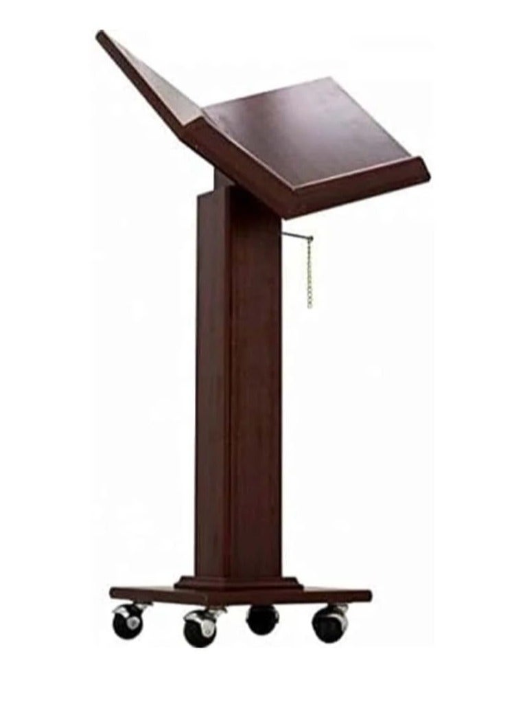 ستاند مصحف خشبي متحرك قابل للتعديل بارتفاع يصل الى 125 و مزود بعجلات لون بني