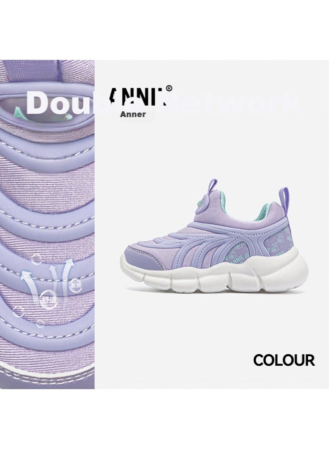 Annil Annilannil Children's Shoes Mesh Shoes New Spring Breathable Baby Kids Slip-on Sports Shoes Light Purple 27