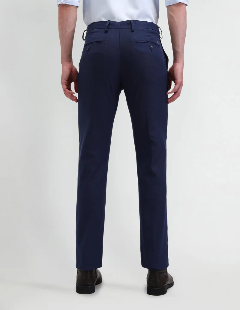 Arrow Navy Mid Rise Dobby Trousers for Men | Best Price UAE