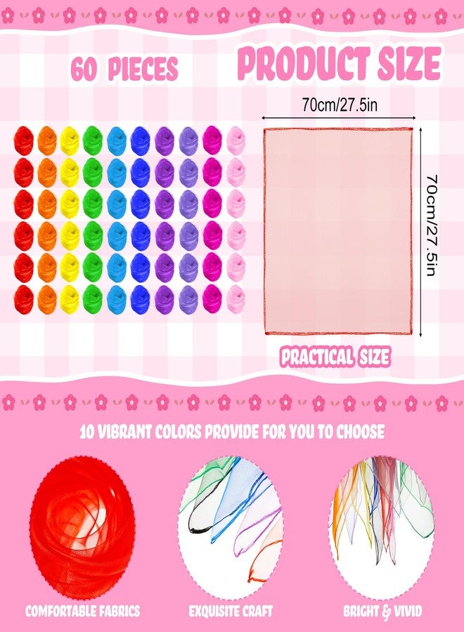زانماي مجموعة زانماي من 60 قطعة من أوشحة الرقص الكبيرة، مقاس 27.5 × 27.5 بوصة، أوشحة لعب، 10 ألوان، وشاح مربع للتلاعب، مناسب للأنشطة الجماعية، والرقص، والموسيقى، وأدوات حسية، وخدع سحرية، ووشاح إيقاعي. - Image 2