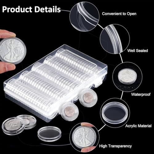 Climberty® Coin Box Collectable Coin Storage Box Clear Plastic Holder Organzier Max 100Pcs Capacity,Compatible with 17-30mm Dia Coins Trade Tokens Coins - Image 3
