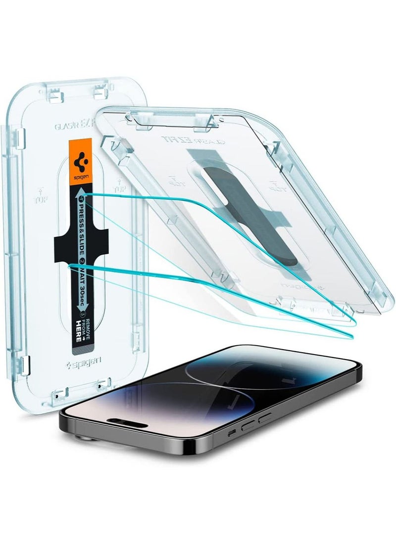 Spigen GLAStR EZ FIT Tempered Glass iPhone 14 PRO Screen Protector - Case Friendly with Sensor Protection [2 PACK]  - Image 1