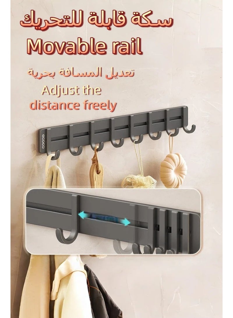 علاقة حائط بـ 8 خطافات، خطاف حائط رمادي، تخزين لغرفة النوم، خطافات تعليق، رف حائط للمعاطف والمناشف، 6 خطافات للأردية والحقائب والمفاتيح والمناشف للحمام - Image 2
