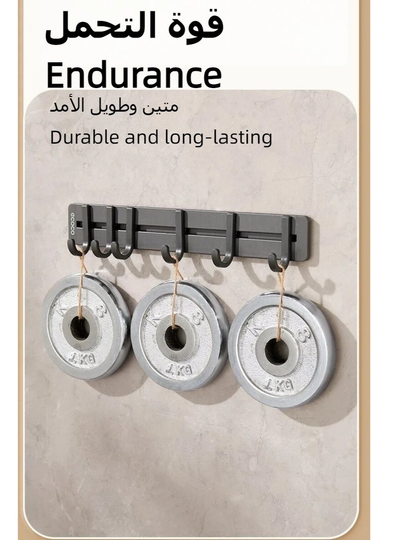 علاقة حائط بـ 8 خطافات، خطاف حائط رمادي، تخزين لغرفة النوم، خطافات تعليق، رف حائط للمعاطف والمناشف، 6 خطافات للأردية والحقائب والمفاتيح والمناشف للحمام - Image 4