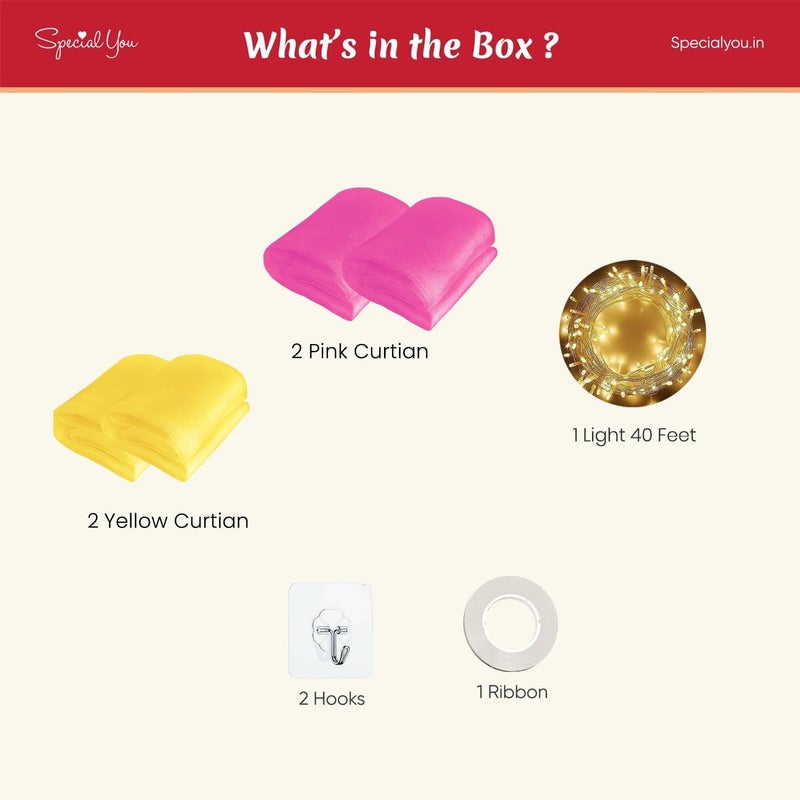 SpecialYou.in Special You Diwali Decoration Items for Home Decor, Haldi Mehendi Decoration Items for Marriage, Pink & Yellow Background Cloth for Decoration, Navratri Decoration Items for Home,Diwali Decor- 8 Pcs - Image 3