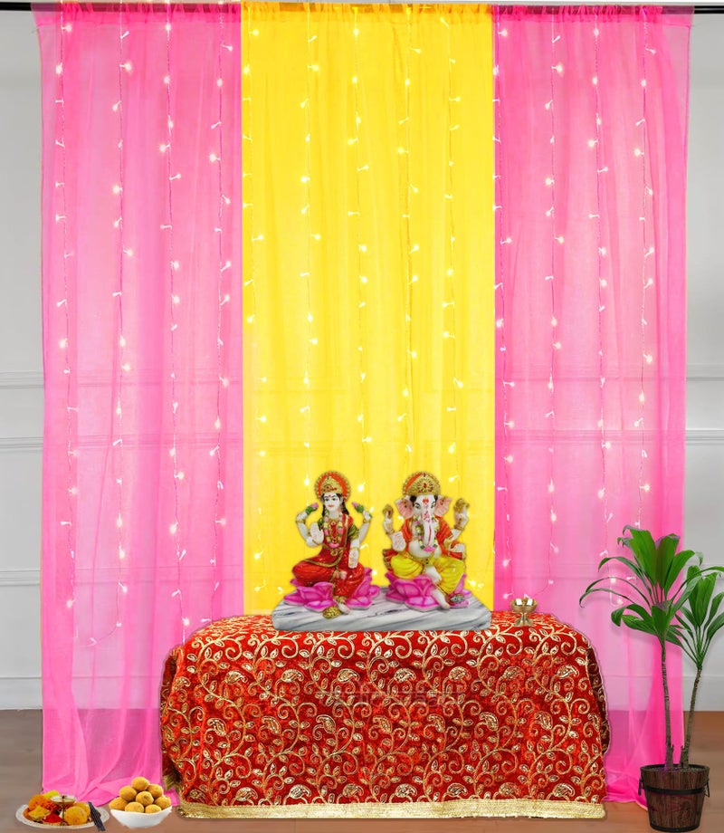 SpecialYou.in Special You Diwali Decoration Items for Home Decor, Haldi Mehendi Decoration Items for Marriage, Pink & Yellow Background Cloth for Decoration, Navratri Decoration Items for Home,Diwali Decor- 8 Pcs - Image 1