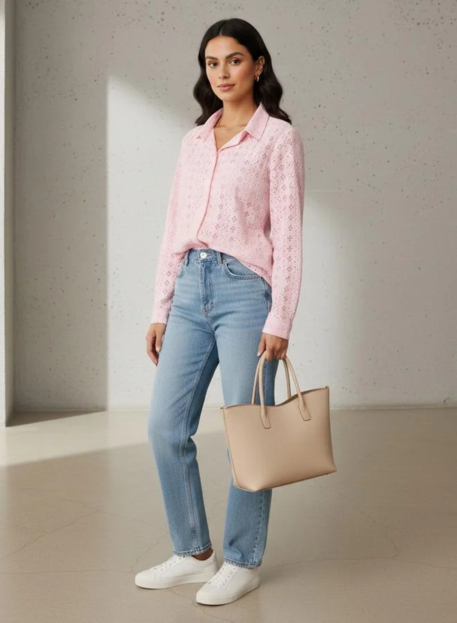 Splash FAV Regular Fit Viscose Schiffli Textured Shirt with Collar