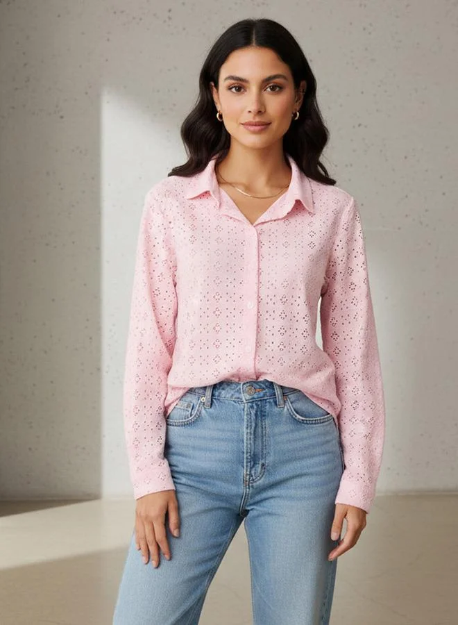 Splash FAV Regular Fit Viscose Schiffli Textured Shirt with Collar