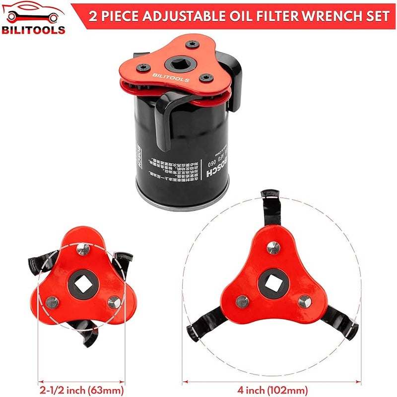 BILITOOLS Universal Oil Filter Wrench Removal Tool Adjustable, 2 Piece 2-1/2 to 4 inch & 3 to 5-1/2 inch, 1/2 Drive - Image 2