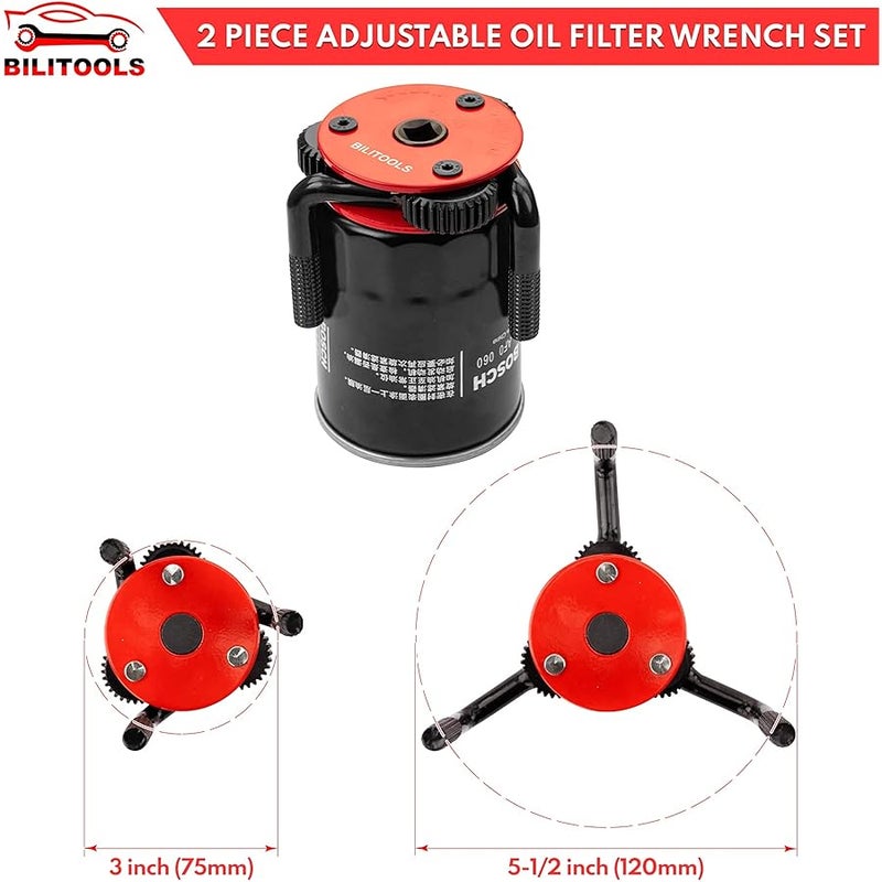 BILITOOLS Universal Oil Filter Wrench Removal Tool Adjustable, 2 Piece 2-1/2 to 4 inch & 3 to 5-1/2 inch, 1/2 Drive - Image 3