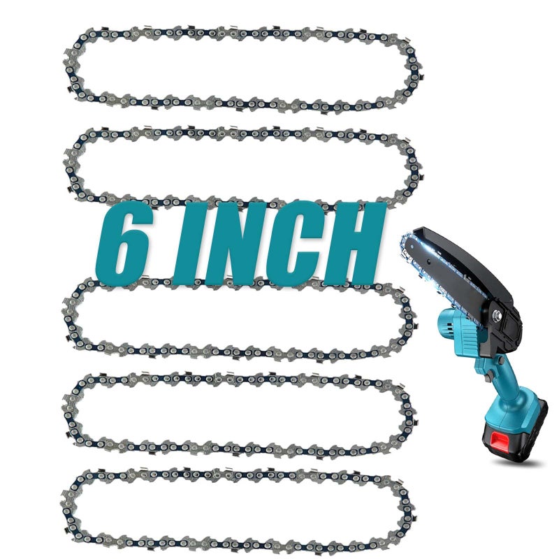 ANCKNE 6 Inch Chainsaw Chain, 5 Pieces Replacement Chains for Almost 6-inch Cordless Electric Portable Mini Chainsaws, Durable Carbon 6Inch Chainsaw Chains for Pruning Shears and Wood Cutting - Image 1