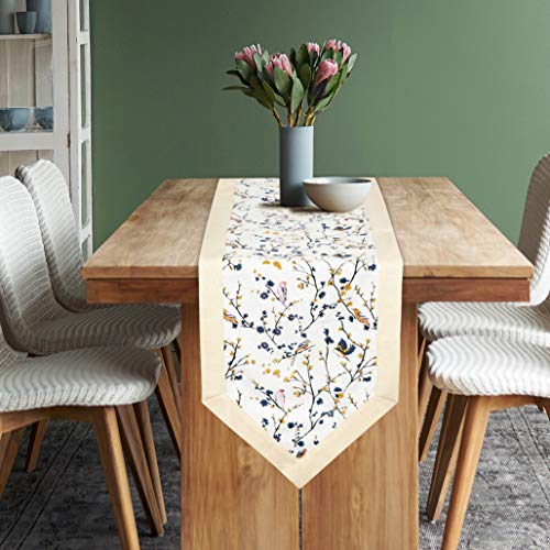 Dekor World 1 Piece Cotton Mini Bird Printed Cream Table Runner-(33x240 cm)-8 Seater Dinning & Center Table - Image 2