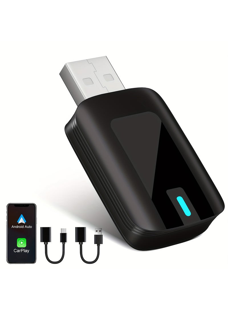 EzzySo Mini Wireless Carplay Adapter, Convert Wired to Wireless Car Play & Android Auto 2-in-1 Adapter for Apple iPhone & Android Phone, Plug & Play, Auto Connect, No Delay, w/USB C for iOS 10+ Android 11+ - Image 1