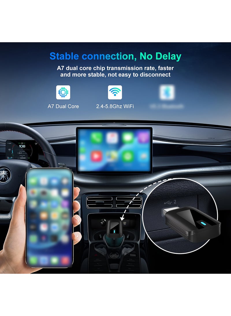 EzzySo Mini Wireless Carplay Adapter, Convert Wired to Wireless Car Play & Android Auto 2-in-1 Adapter for Apple iPhone & Android Phone, Plug & Play, Auto Connect, No Delay, w/USB C for iOS 10+ Android 11+ - Image 4