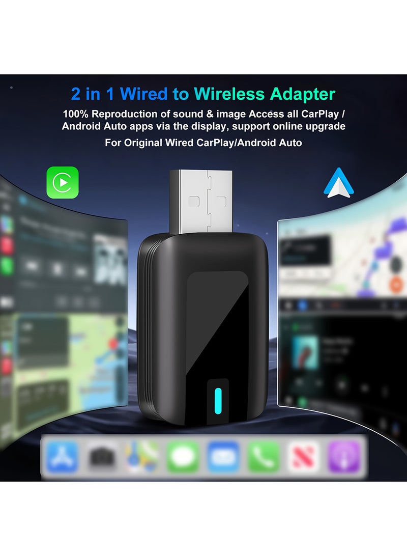 EzzySo Mini Wireless Carplay Adapter, Convert Wired to Wireless Car Play & Android Auto 2-in-1 Adapter for Apple iPhone & Android Phone, Plug & Play, Auto Connect, No Delay, w/USB C for iOS 10+ Android 11+ - Image 2