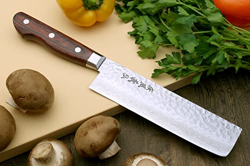 Yoshihiro VG10 16 Layer Hammered Damascus Stainless Steel Nakiri Vegetable Knife 6.5'' (165mm) - Image 2