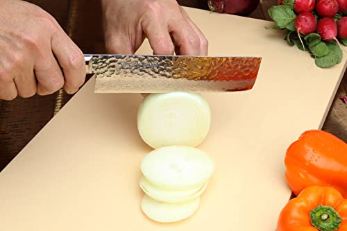 Yoshihiro VG10 16 Layer Hammered Damascus Stainless Steel Nakiri Vegetable Knife 6.5'' (165mm) - Image 4