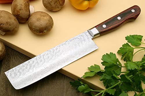 Yoshihiro VG10 16 Layer Hammered Damascus Stainless Steel Nakiri Vegetable Knife 6.5'' (165mm) - Image 3