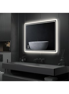 Wisfor Bathroom Mirror with LED Light 60x80 CM Rectangular Dimmable Backlit Lighted 3 Changeable Color Wall Vanity Mirror with Anti-fog + Smart Touch Button Memory Function for Makeup and Shaving