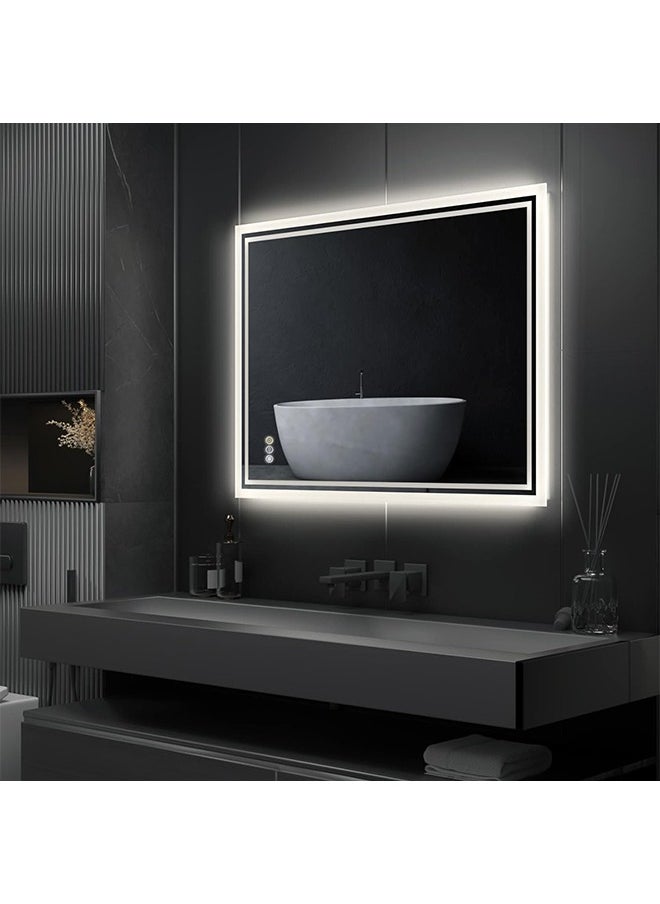 WISFOR - Wisfor Bathroom Mirror with LED Light 60x80 CM Rectangular Dimmable Backlit Lighted 3 Changeable Color Wall Vanity Mirror with Anti-fog + Smart Touch Button Memory Function for Makeup and Shaving - Image 1